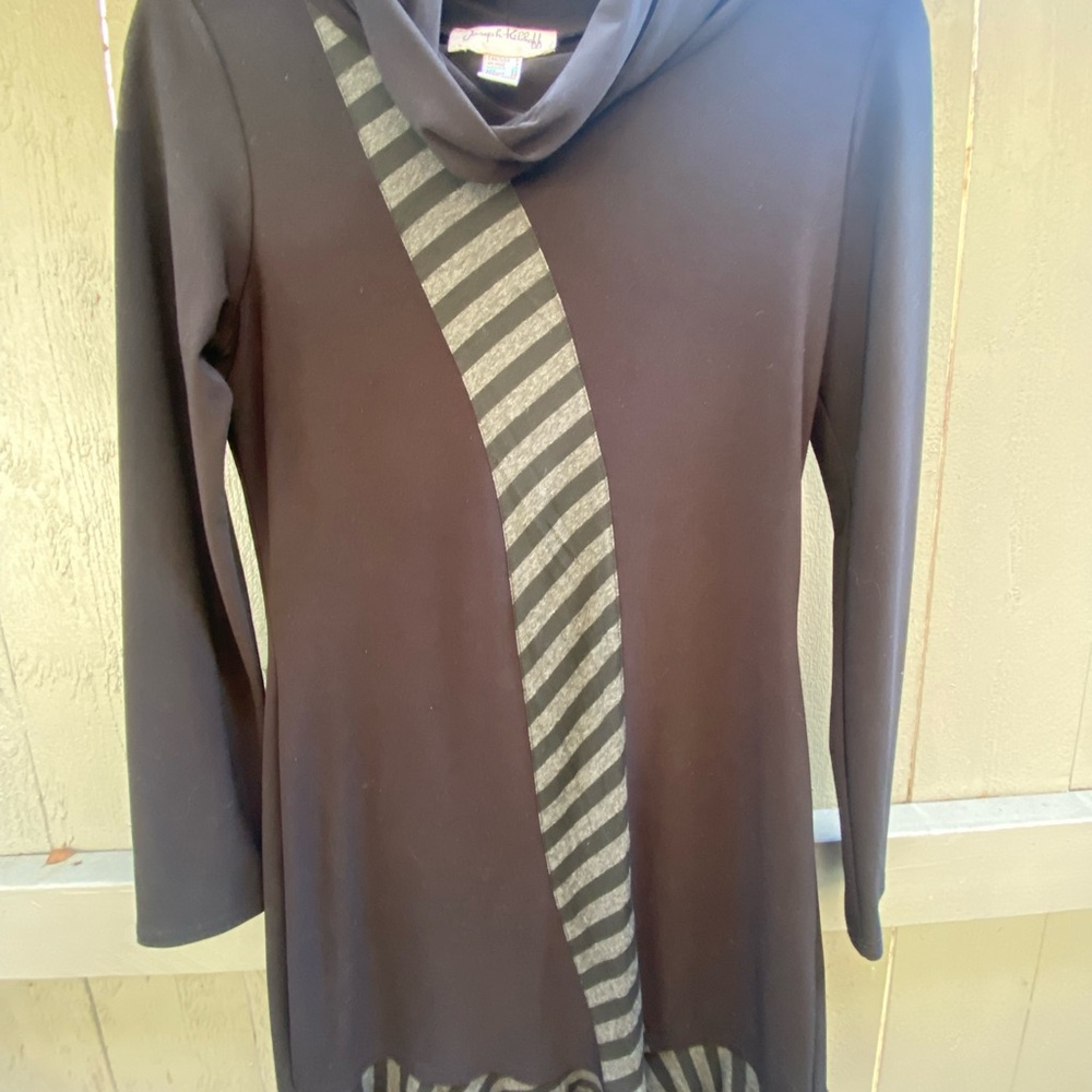 Joseph Ribkoff Black Midi Dress | Striped Panel & Pleated Hem | Size 6